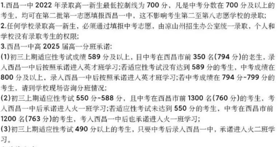 2023年涼山州西昌市第一中學招生分數是多少分？