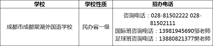 2024年成都市成都棠湖外國語學校招辦電話是多少？