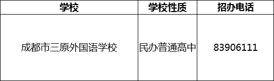 2024年成都市三原外國語學校招辦電話是多少？