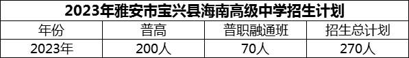 2024年雅安市寶興縣海南高級中學(xué)招生計劃是多少？