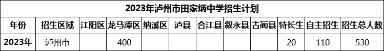 2024年瀘州市田家炳中學招生計劃是多少？