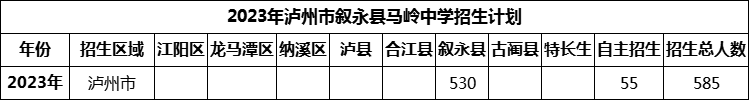 2024年瀘州市敘永縣馬嶺中學(xué)招生計(jì)劃是多少？