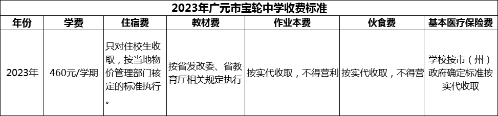 2024年廣元市寶輪中學學費多少錢？