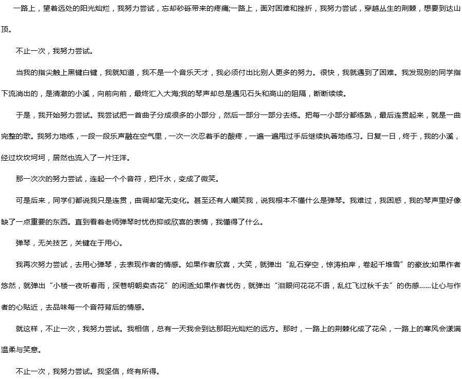 2019中考滿分作文：不止一次，我努力嘗試過