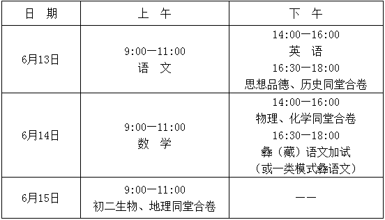 2020年涼山州中考時間是多久，會改變嗎？